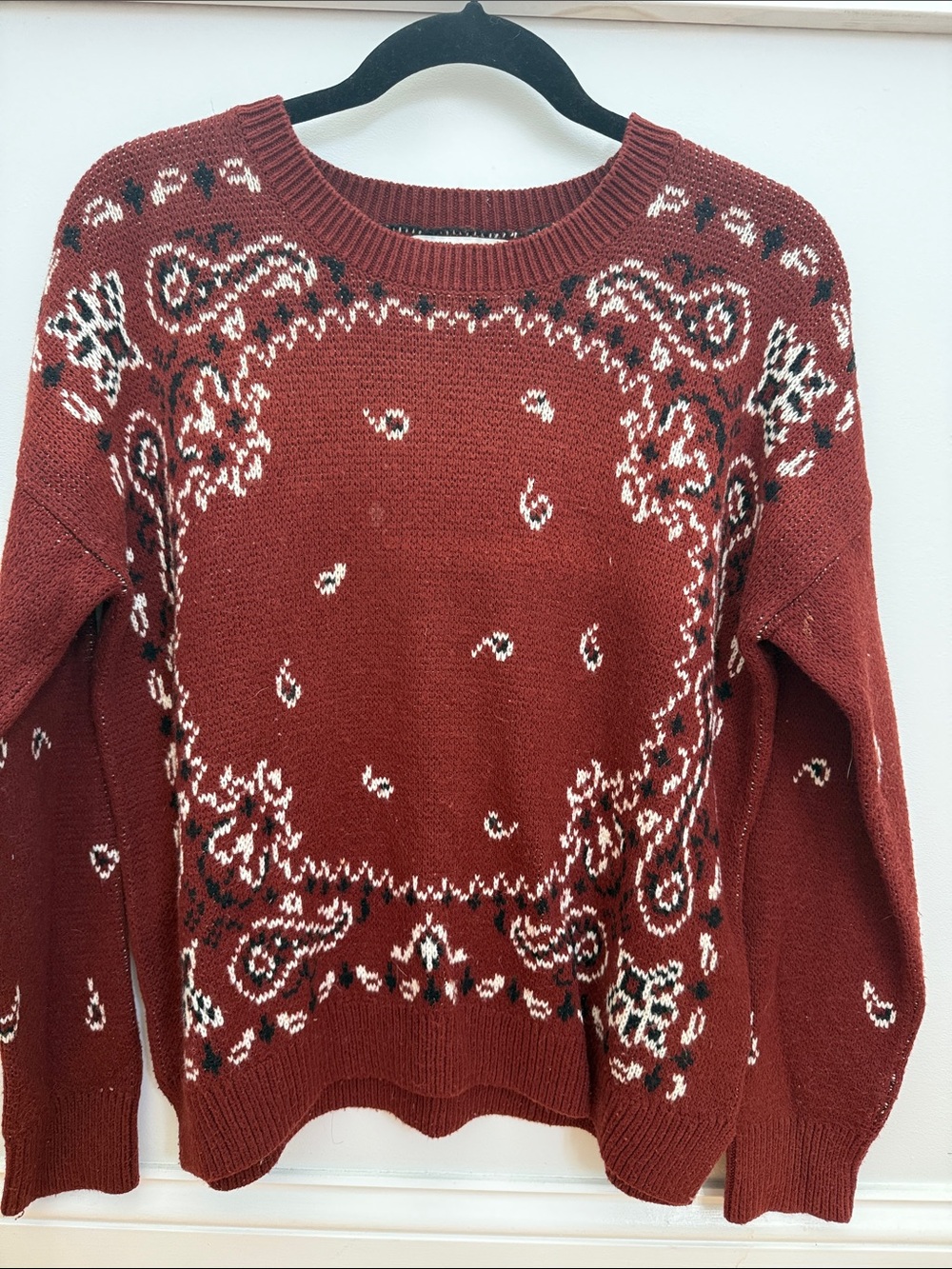 Madewell Rust Red Paisley-Pattern Crewneck Sweater